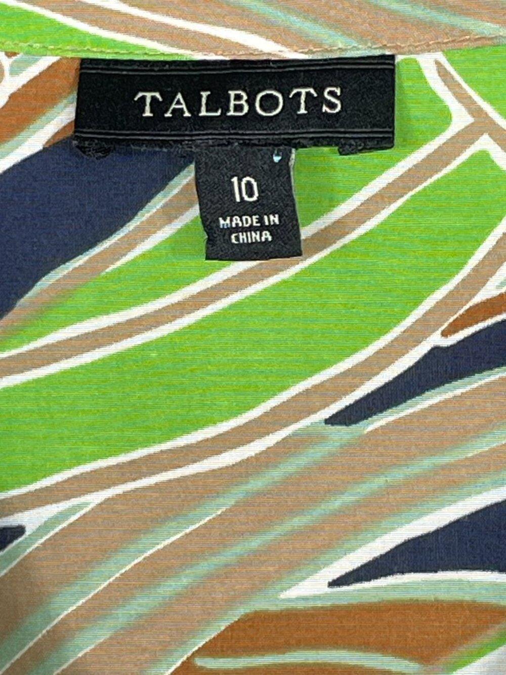 Talbots Silk Cotton Abstract Print Tie Neck Blouse Top Size 10 - Picture 4 of 11